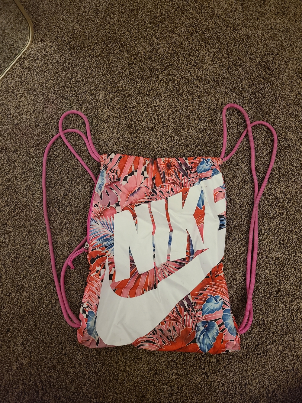 Nike Floral Drawstring Bag - Pink/Red/Blue